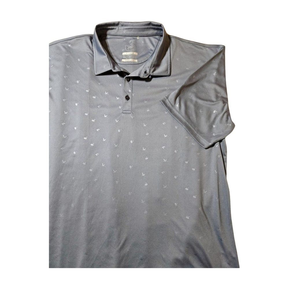 Swannies Short Sleeve Gray Blue Polyester All Over Print Swan Golf Polo Men's XL